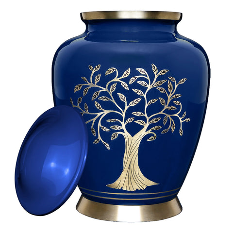 Blue Tree of Life Ash Urn | Brilliant blue with Gold Tree Of Life  Cremation Urn