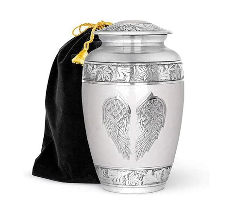Grey Angel Wings Cremation urn | Heavy Brass Ash Urn | Vision Medical