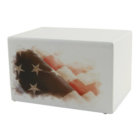 White MDF American Flag, Cremation Urn