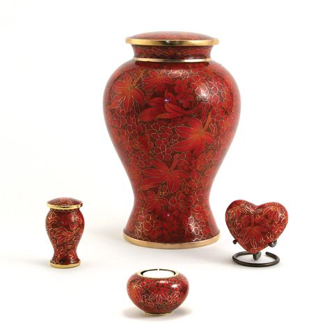 Etienne Autumn Leaves Cloisonne Cremation Urn