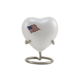 White Classic Flag Cremation Heart Urn