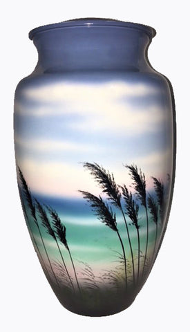 Sea Breeze beach scene cremation urn | Looking through Sea Oats onto Beach | Vision Medical