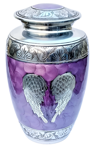 Purple Angel Wings Cremation urn | Heavy Brass Ash Urn | Vision Medical