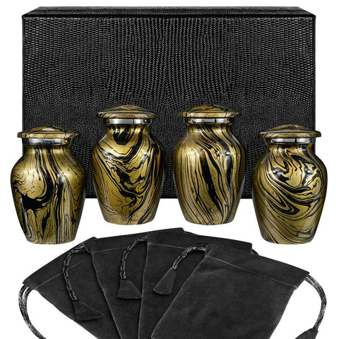 Keepsake Ash Urns | Set of 4 KEEPSAKES Urns | "Golden Memories" Keepsakes | Value for Funeral Directors