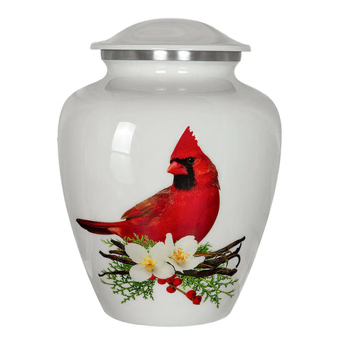 Cardinal on White with Dogwood blossoms |, Adult Cremation Urn | Vision Medical