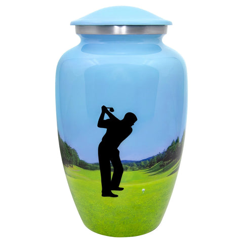 Adult Human Cremation Urn |  Golfer in Full Swing Silhouette | Urn for Male Golfer