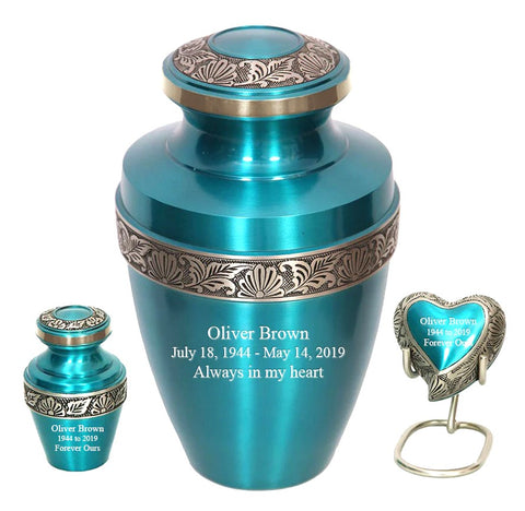 Brilliant Teal Adult Cremation Urn |  High sheen teal Ash Urn | Great urn for Mom or Dad