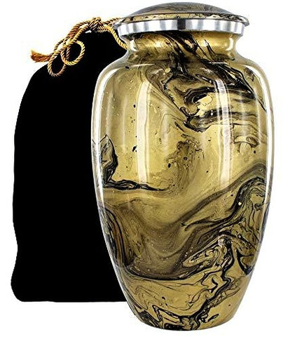 Adult Ash Urns | Sands of Time Ash Urns | Beautiful Black and Gold Swirl Pattern