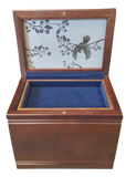 Adult wooden Cremation Urn and  Memorial Chest - velvet lined tray atop the urn Etched Glass Top
