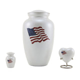 White Classic Flag Cremation Urn