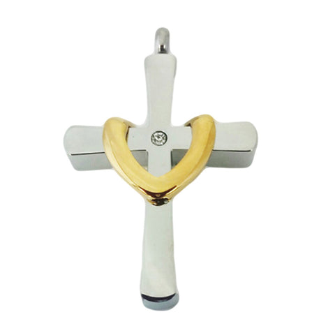 Stainless Steel Large Gold Draped Cross Cremation Pendant