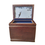 Cremation Urn inside mahogany Memorial Chest - Hummingbird Frosted Glass lid