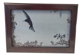 Cremation Urn inside mahogany Memorial Chest - Hummingbird Frosted Glass lid