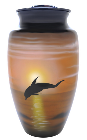 Dolphins in Flight Hand Painted Cremation Urn |Themed Beach Cremation Urn | Themed Ocean Cremation Urn