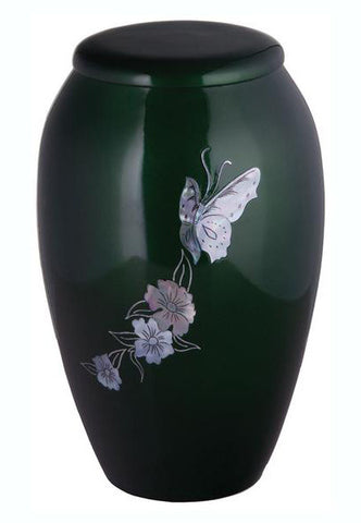 Green Mother of Pearl Butterfly Cremation Urn | Butterfly Urn
