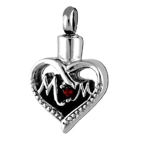 Stainless Steel  MOM Heart Cremation Pendant